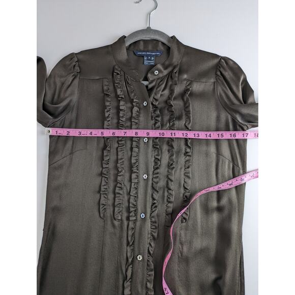 French Connection Shirt Dress Silk Ruffle Floral Button Victorian Brown Size 2 - Picture 10 of 11